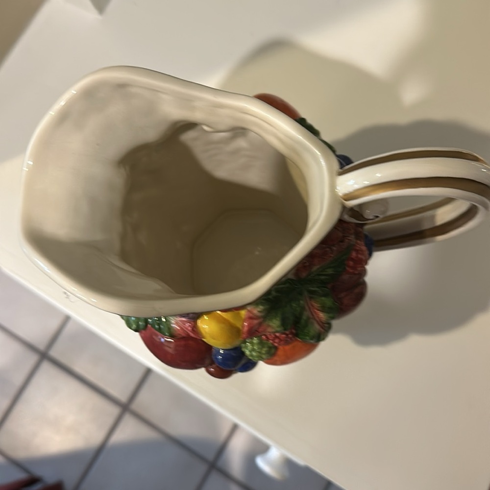Fitz and Floyd  Cream and Red Ceramic Pitcher - Picture 3 of 4